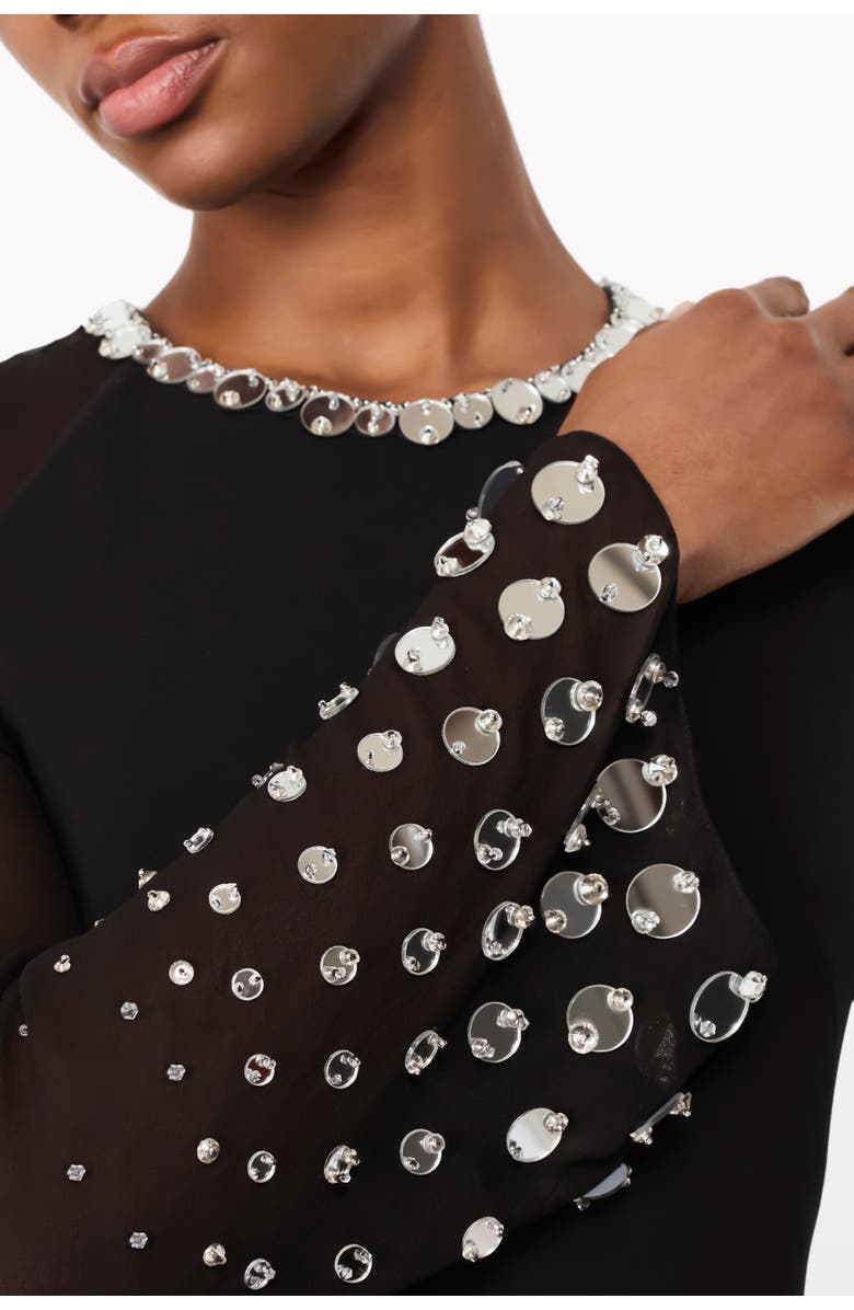 Jenny Packham Eurabia Mesh-sleeve Midi Dress, Alternate, color, Liquorice