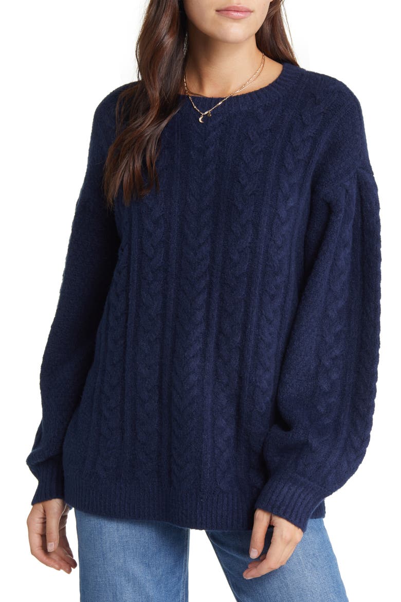 Cable Stitch Sweater, Main, color, NAVY BLAZER