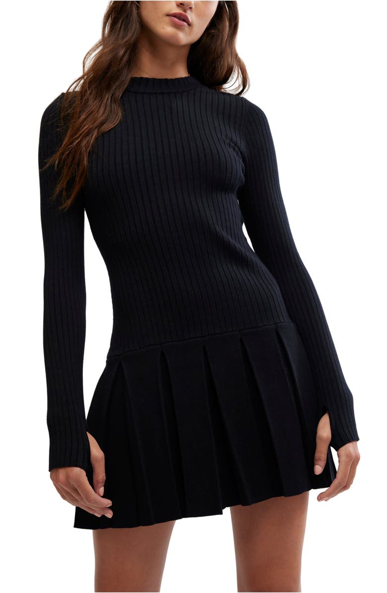 Free People Emmy Long Sleeve Minidress, Alternate, color, Black