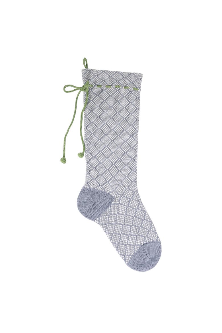 Grey Patterned Stocking with Green Bow, Main, color, Grey