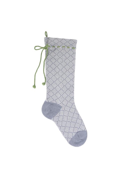 Grey Patterned Stocking with Green Bow
