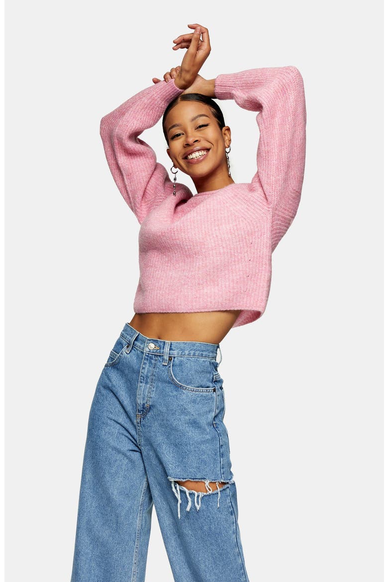 Crop Crewneck Sweater, Alternate, color, PINK