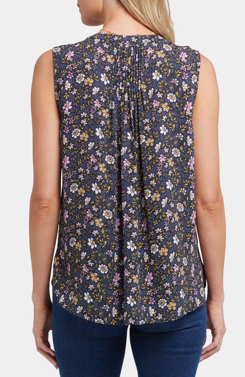 Nydj Print Pleat Back Sleeveless Split Neck Blouse In Marisol