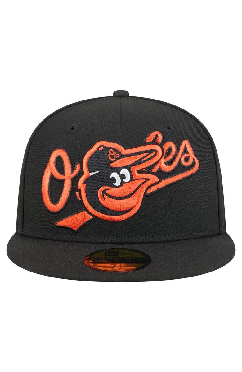 New Era Men's New Era Black Baltimore Orioles Overlap 59FIFTY Fitted Hat, Alternate, color, 