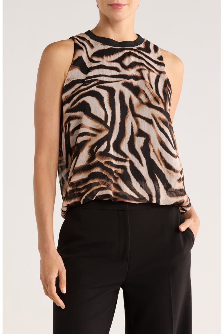 Bubble Hem Sleeveless Chiffon Top, Main, color, BLURRED ZEBRA