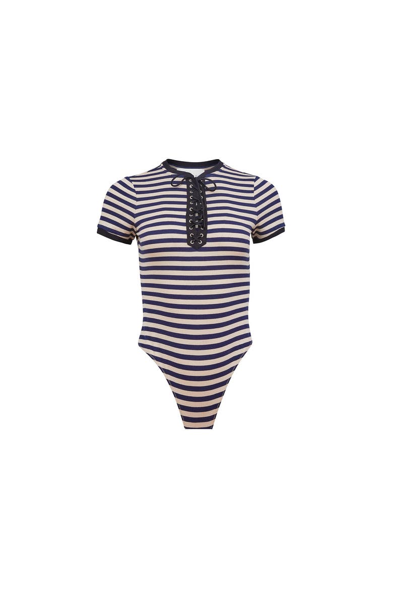 Ivy Ringer Bodysuit, Main, color, Black Sand Stripe