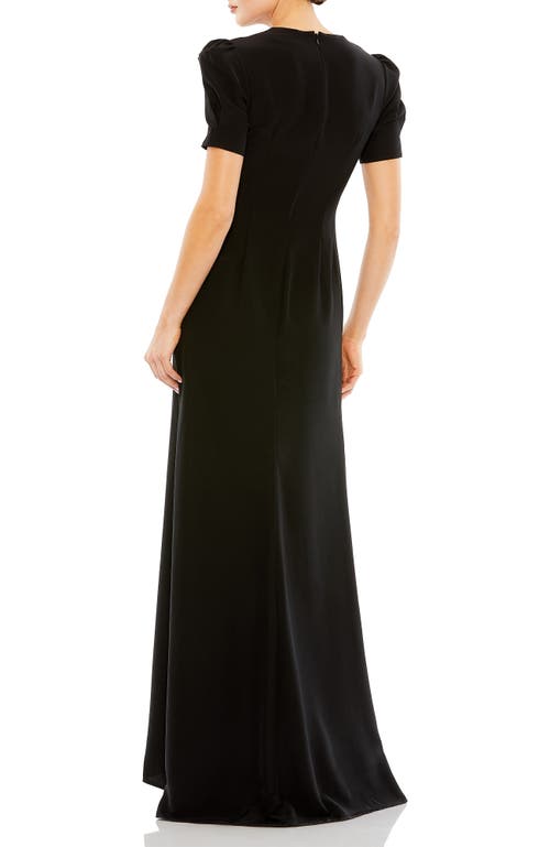 Mac Duggal Puff Sleeve Embellished Cutout Evening Gown In Black
