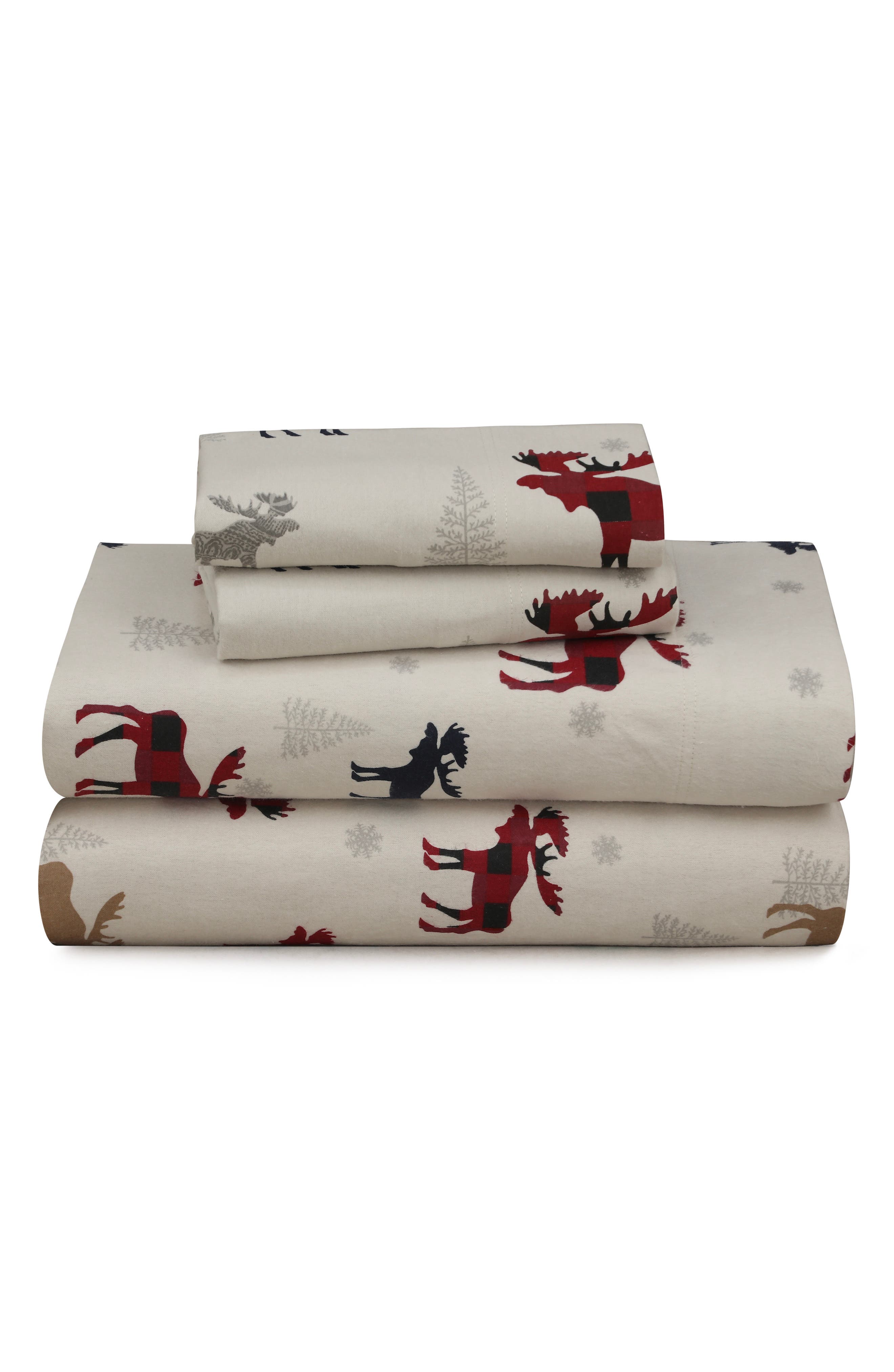 AZORES HOME Moose Plaid Flannel Sheet Set