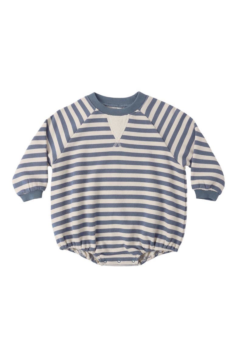 Stripe Crewneck Cotton French Terry Bubble Romper, Main, color, MARINE