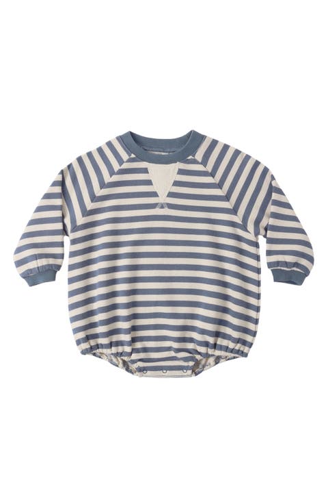 Stripe Crewneck Cotton French Terry Bubble Romper (Baby)