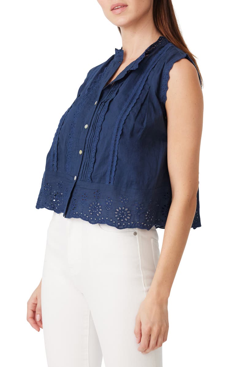 Habitual Embroidered Eyelet Cotton Button-Up Top, Alternate, color, Dress Blue