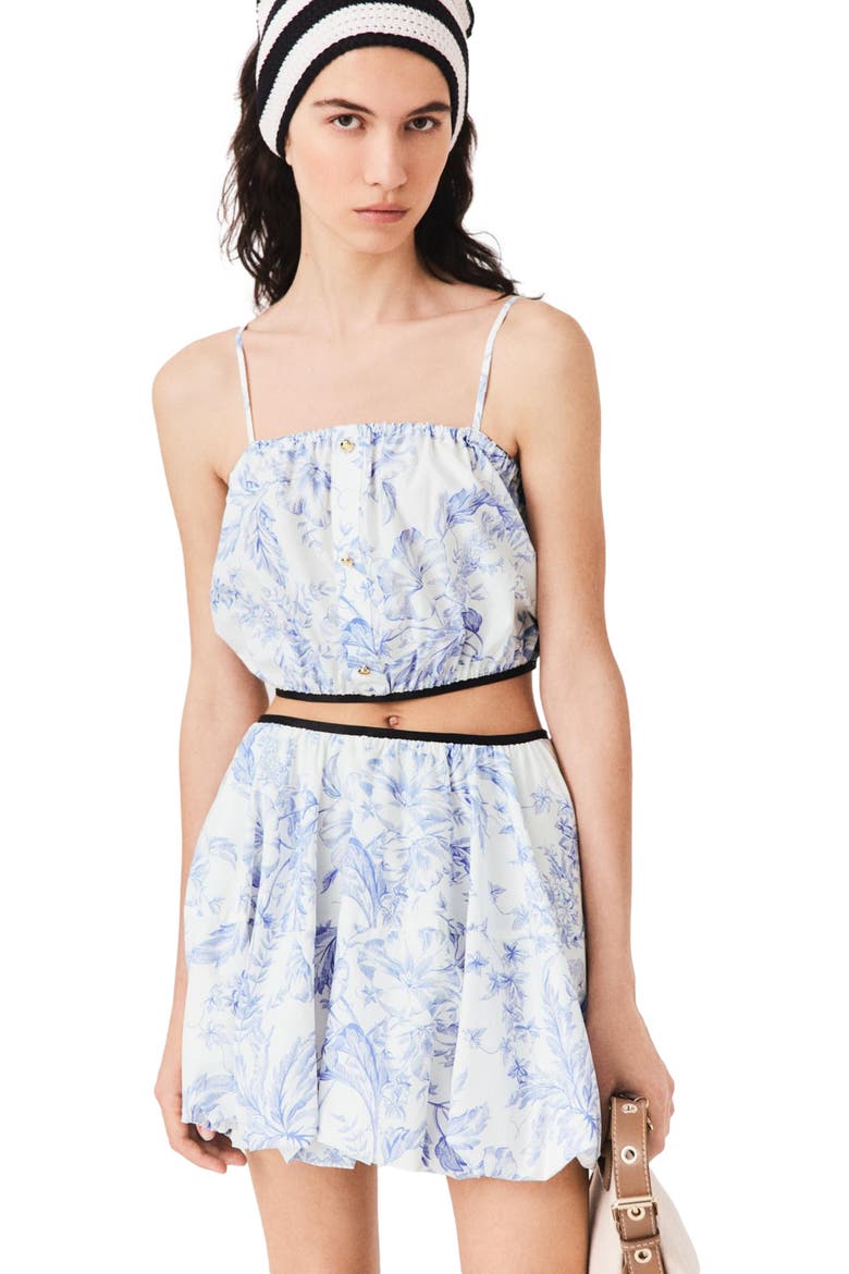Printed balloon-effect skirt, Alternate, color, Sky blue large flowers print