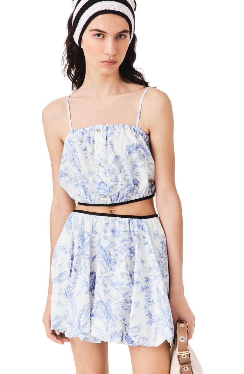 maje Printed balloon-effect skirt, Alternate, color, Sky Blue Large Flowers Print