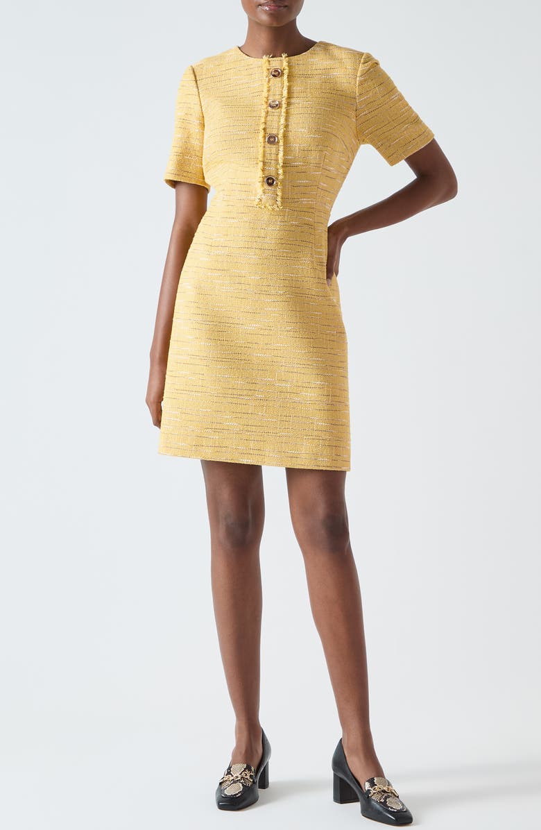 LK Bennett Varley Short Sleeve Tweed Shift Dress, Main, color, Yellow