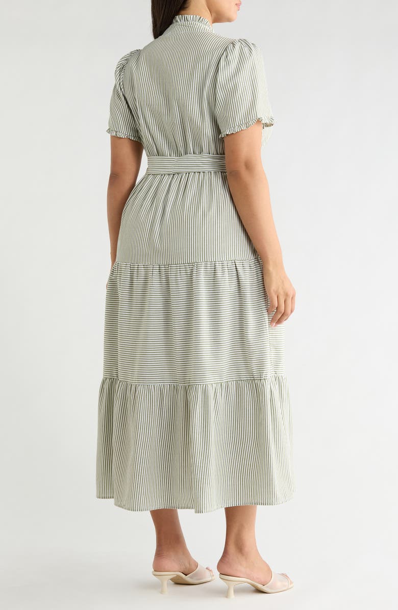 London Times Ruffle Tie Waist Maxi Dress, Alternate, color, Green/ White