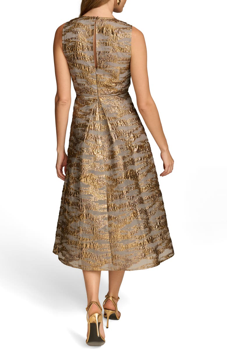 Donna Karan New York Metallic Jacquard Cocktail Midi Dress, Alternate, color, Gilded