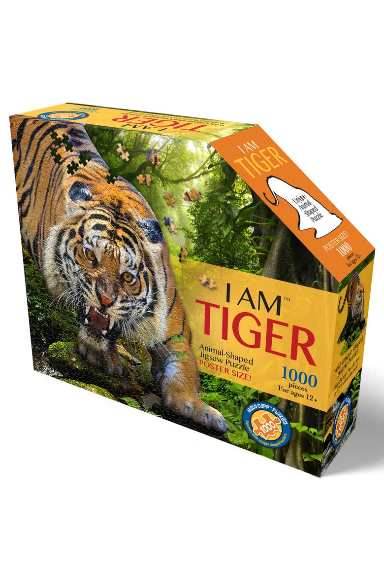 I Am Tiger 1000 Piece Animal Shaped Jigsaw Puzzle, Main, color, Multicolored