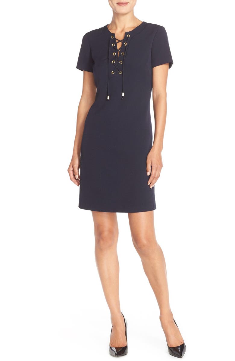 Eliza J Front Lace Shift Dress, Alternate, color, 