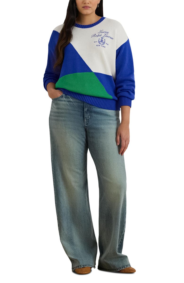 Lauren Ralph Lauren Riednee Colorblock Sweater, Alternate, color, Cruise Royal Blue/ White/ Stem