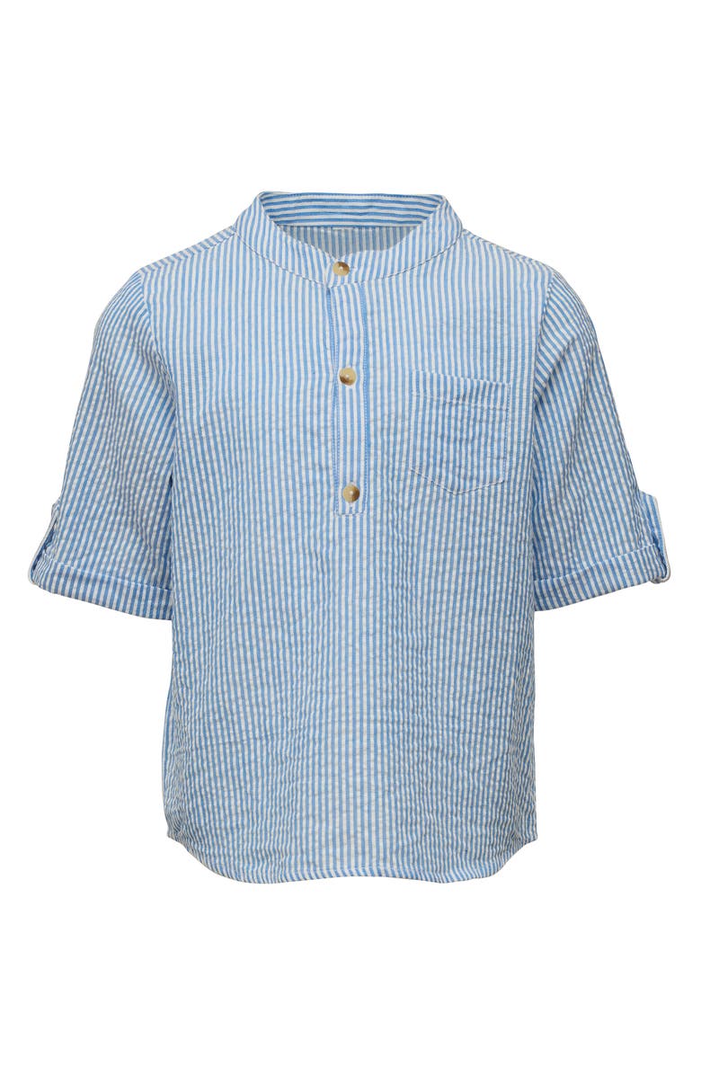 Snapper Rock Kids' Frankie Stripe Cotton Seersucker Henley Top, Main, color, Blue