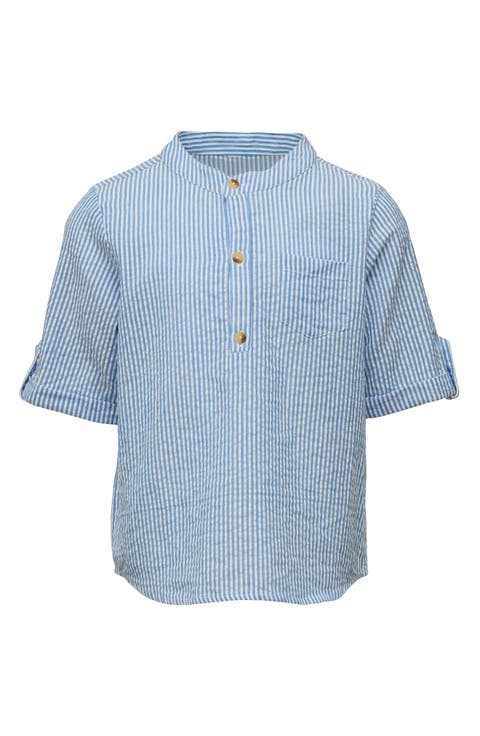 Kids' Frankie Stripe Cotton Seersucker Henley Top (Big Kid)