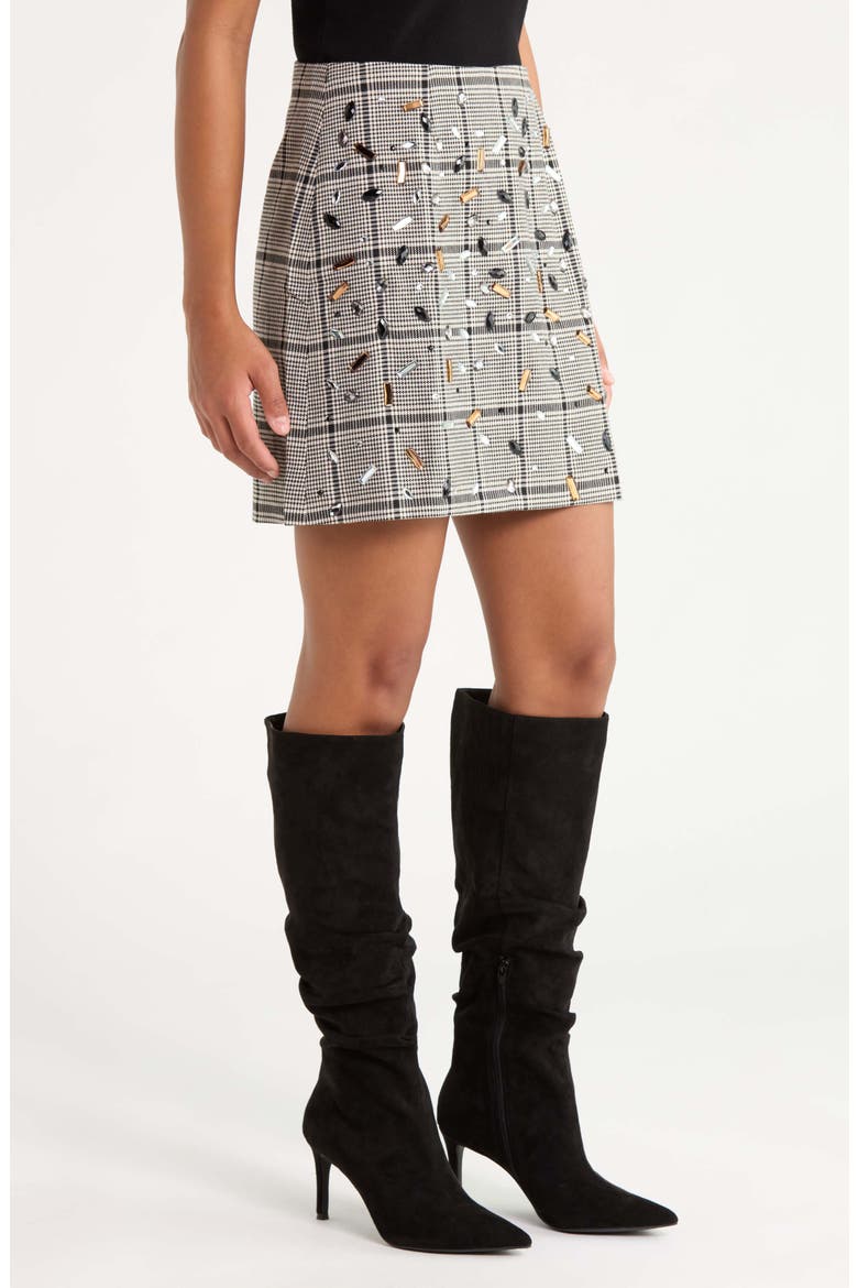 Embellished Plaid Miniskirt, Alternate, color, BLACK AND WHITE PLAID
