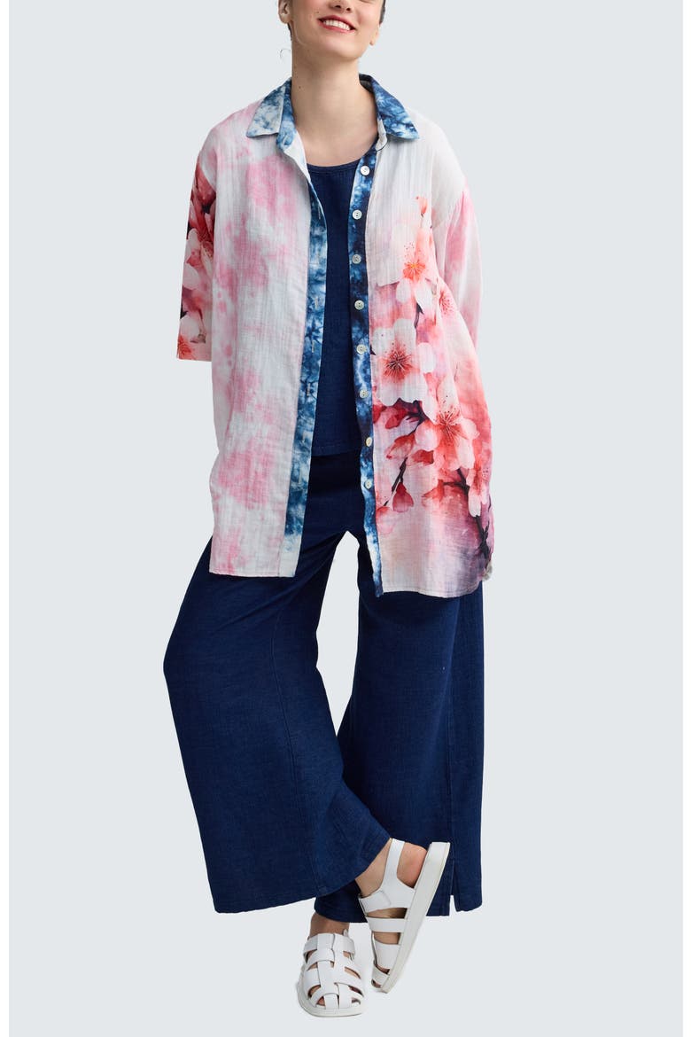 Rosalie Long Printed Muslin Shirt, Alternate, color, Sakura