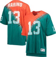 Mitchell & Ness Men's Mitchell & Ness Dan Marino Orange/Aqua Miami Dolphins Retired Player Name & Number Diagonal Tie-Dye V-Neck T-Shirt