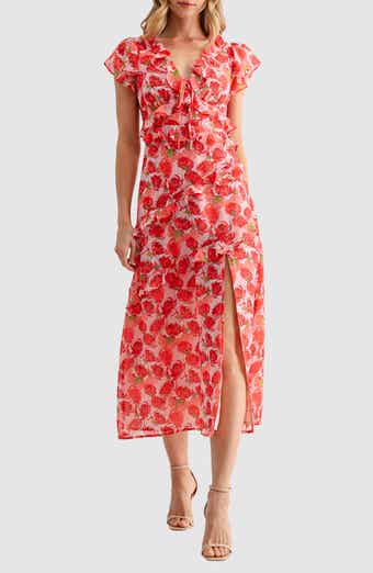 Lush Flutter Sleeve Ruffle Midi Dress