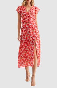 Lush Flutter Sleeve Ruffle Midi Dress