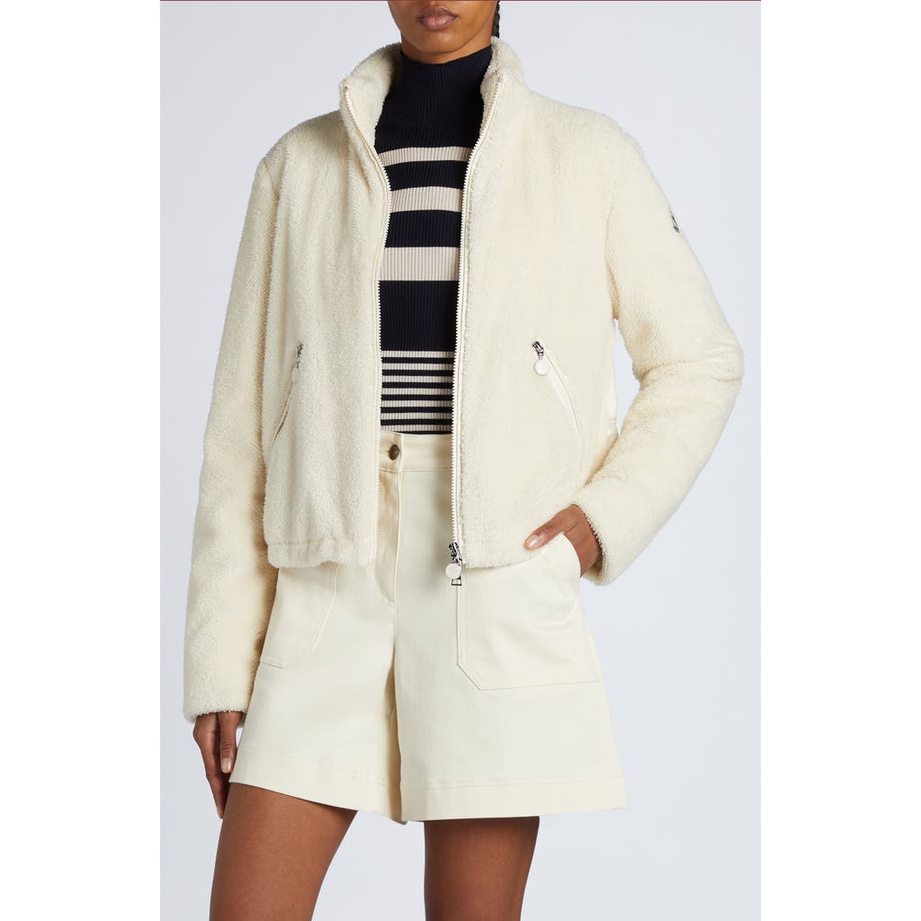 Moncler Polignac Teddy & Quilted Nylon Down Jacket In Silk White