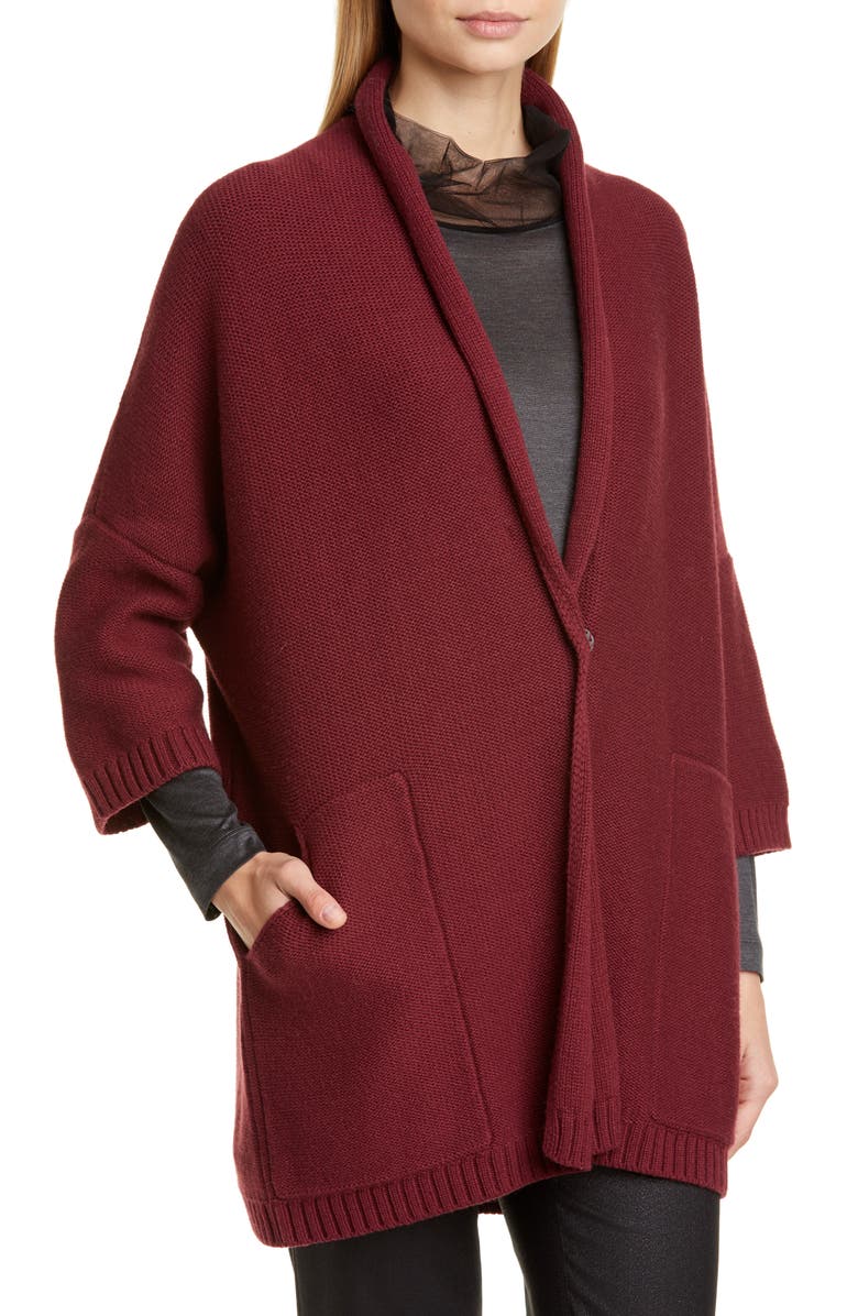 Fabiana Filippi Genuine Fox Fur Collar Wool, Silk & Cashmere Cardigan, Alternate, color, 