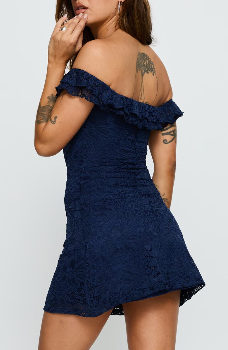 Princess Polly Anabeila Off the Shoulder Lace Minidress, Alternate, color, Navy