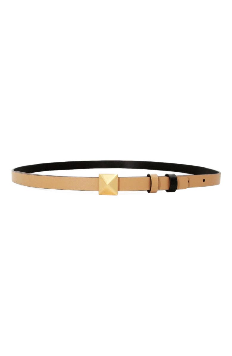 Belle & Bloom Cleopatra Pyramid Stud Leather Belt, Main, color, Tan/Black