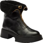 COACH Leah Genuine Shearling Trim Platform Zip Boot