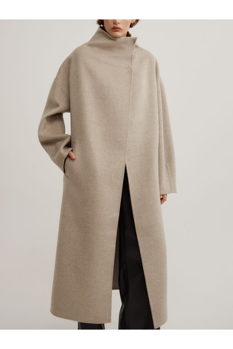 Funnel Wrap Neck Longline Coat, Alternate, color, Oat Marle
