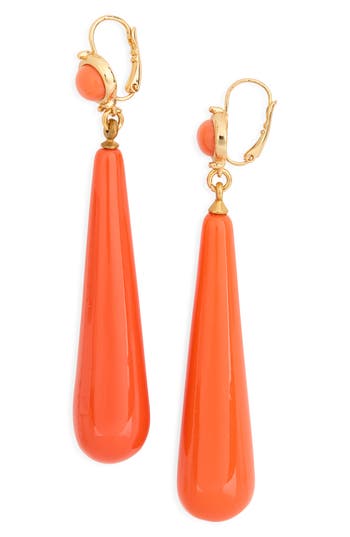 Cz By Kenneth Jay Lane Coral Resin Drop Earrings In Orange Coral Polished Gold