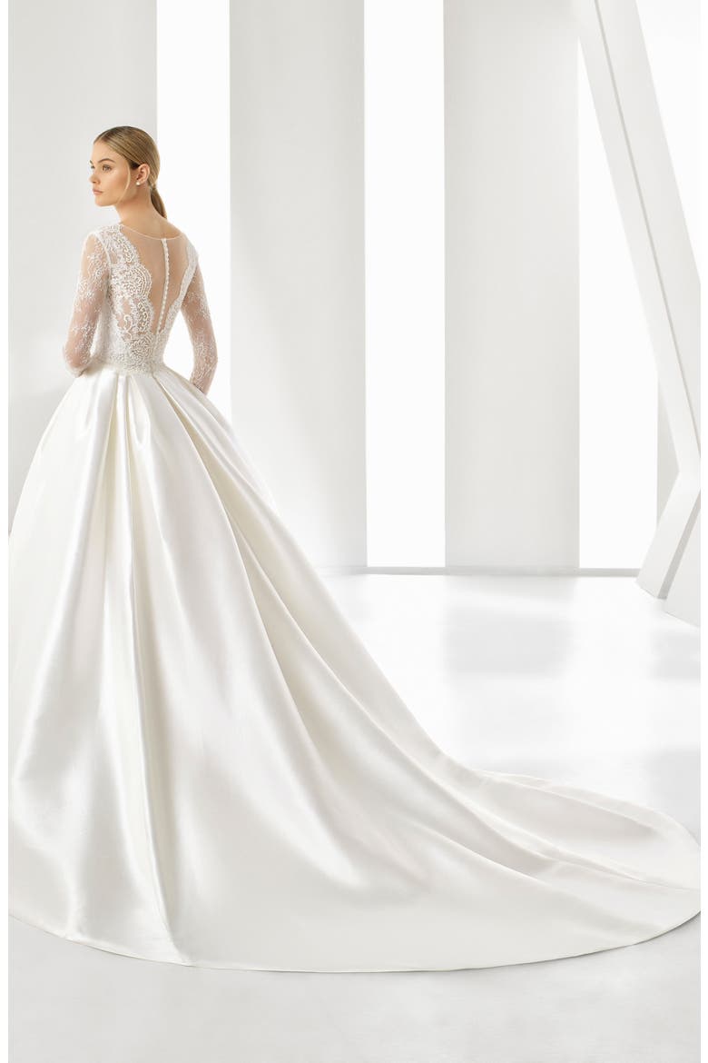 Drue Long Sleeve Beaded Lace Ballgown Wedding Dress, Alternate, color, NATURAL