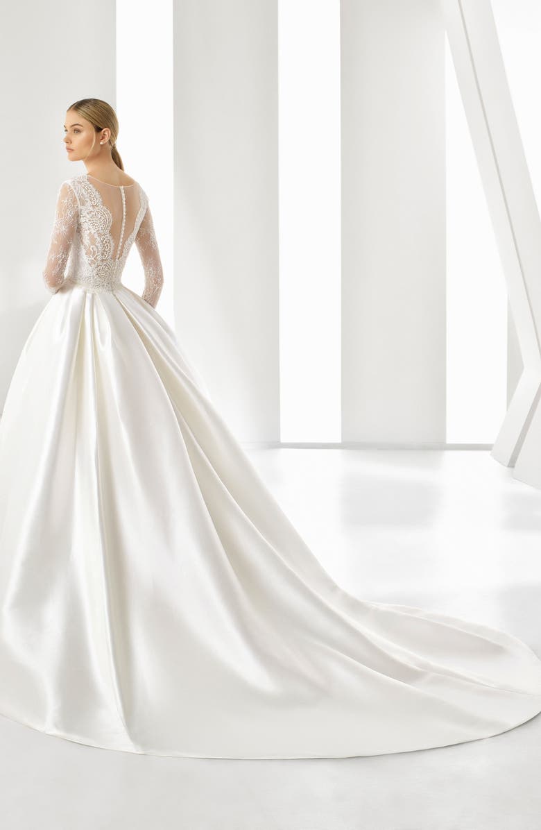 Rosa Clará Drue Long Sleeve Beaded Lace Ballgown Wedding Dress, Alternate, color, 