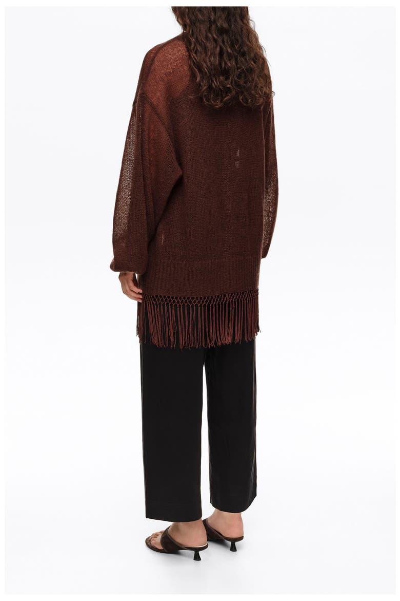 Long Fringed Cardigan, Alternate, color, BROWN