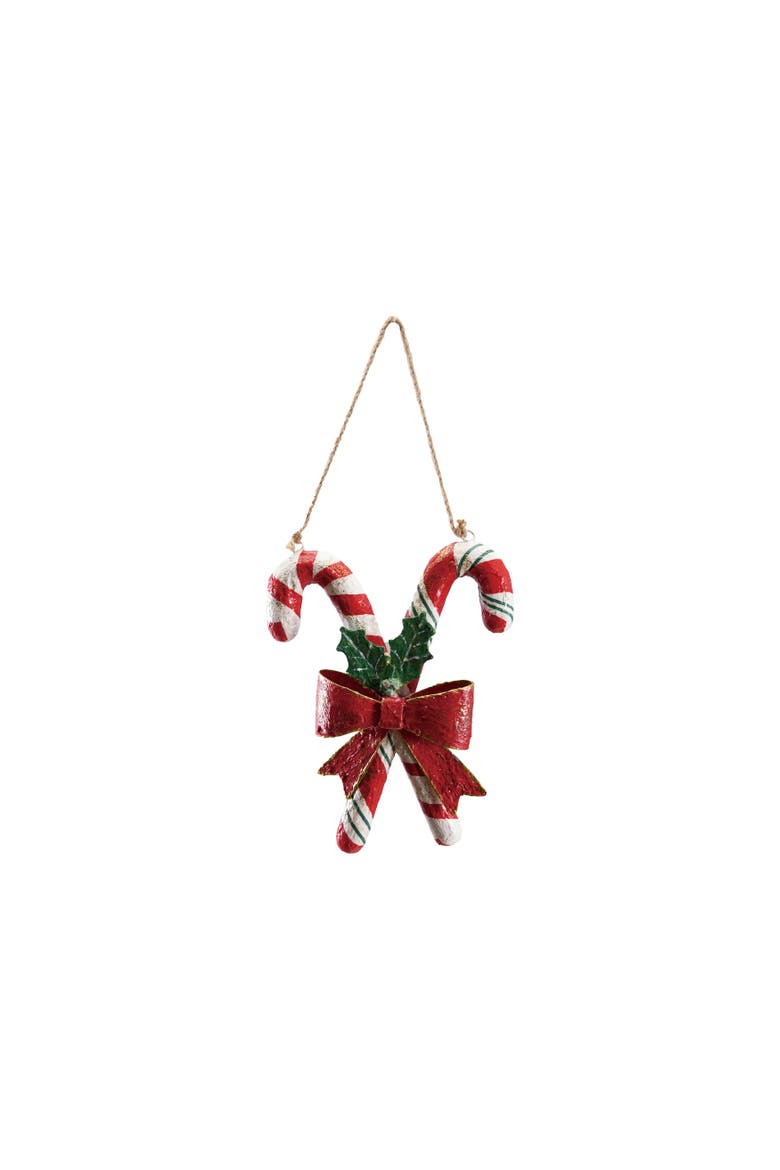 Iron & Paper Mache Glitter Candy Cane Wall Decor with Festive Bow, Main, color, Multicolor
