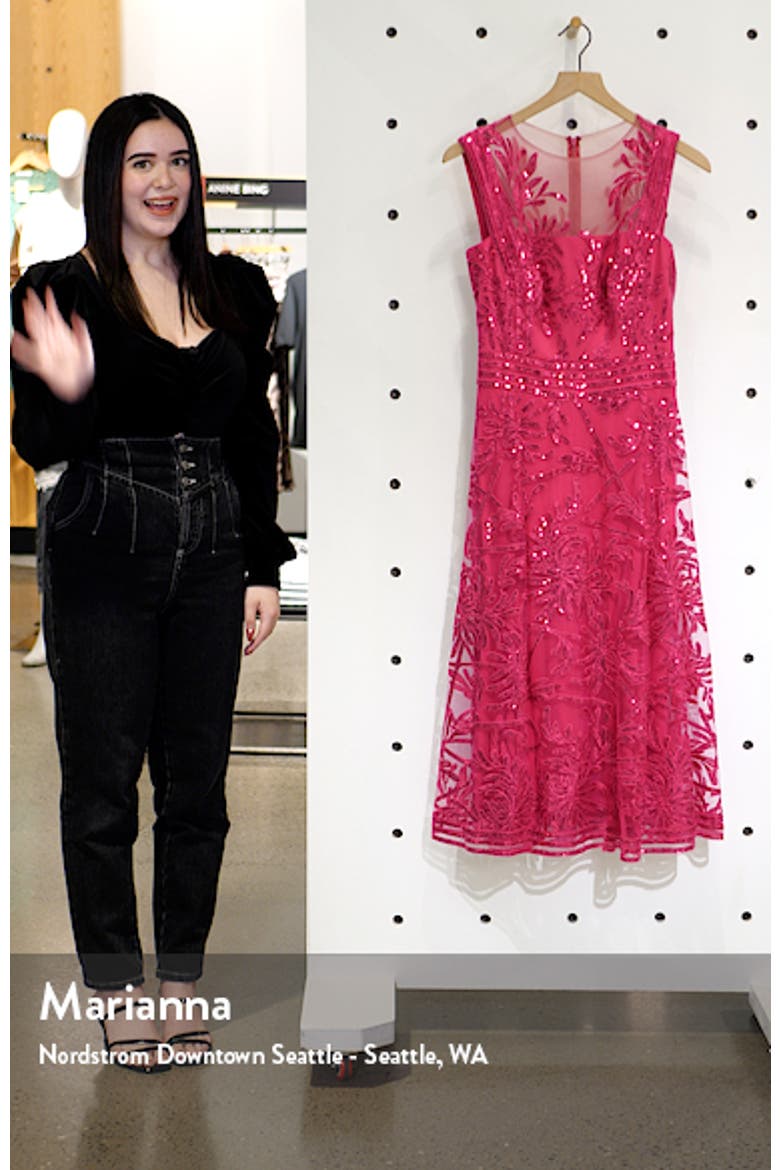 Sleeveless Sequin Fit & Flare Cocktail Midi Dress video