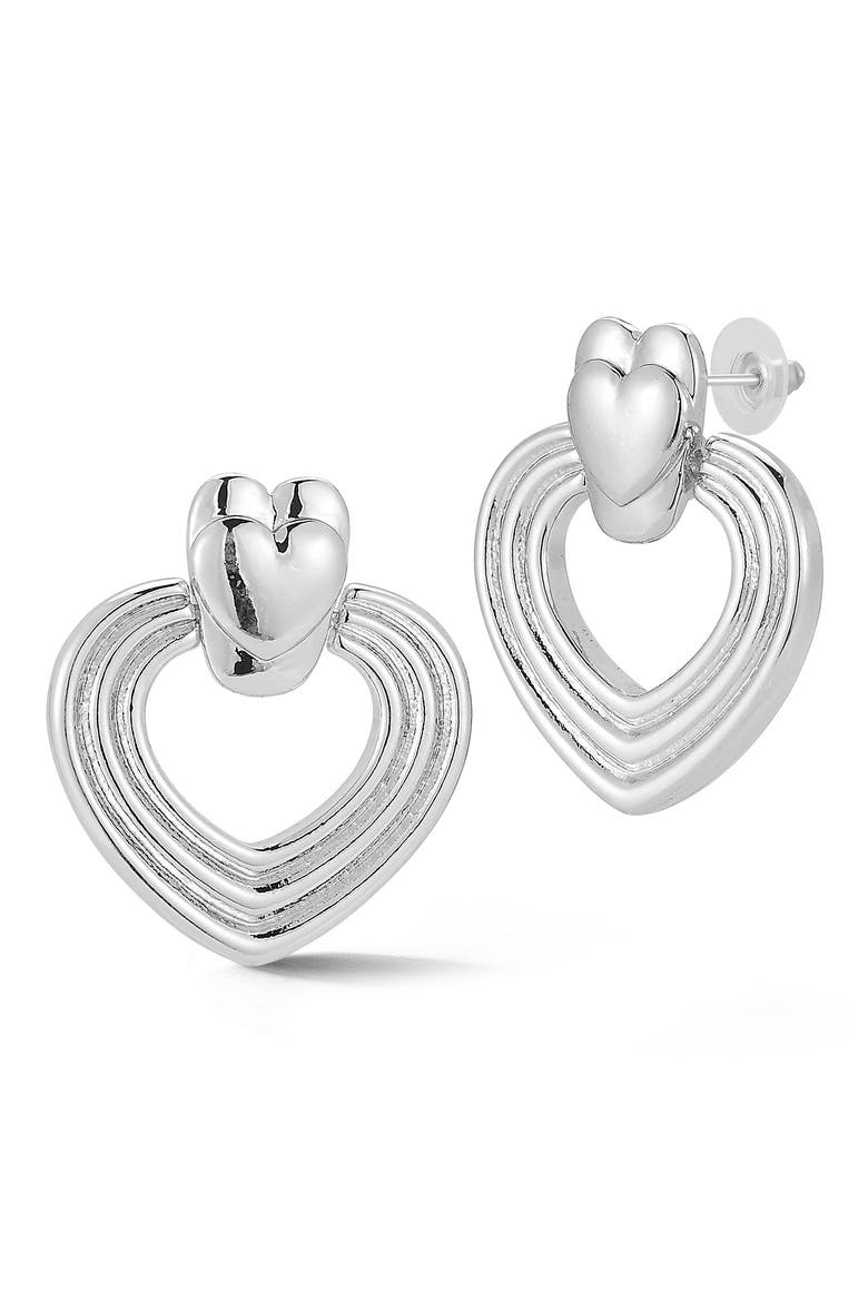 Heart Drop Earrings, Main, color, SILVER
