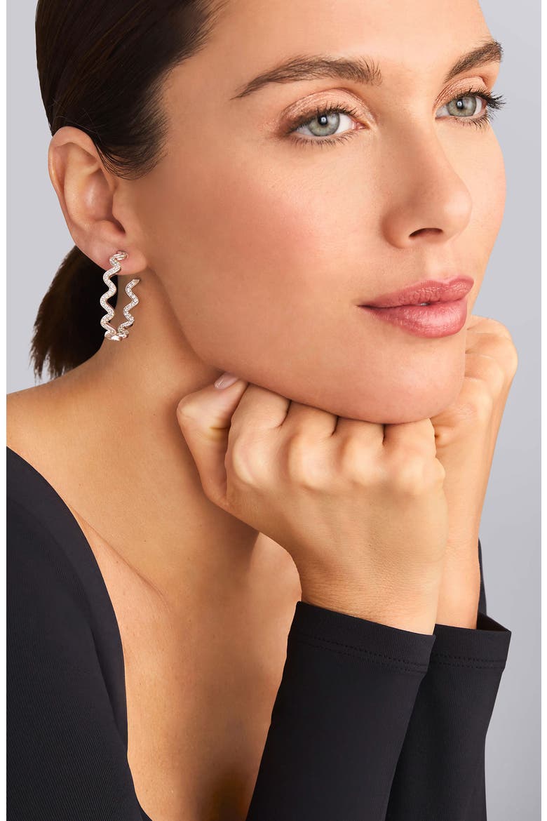 Caviar Spark Diamond Wave Hoop Earrings, Alternate, color, SILVER