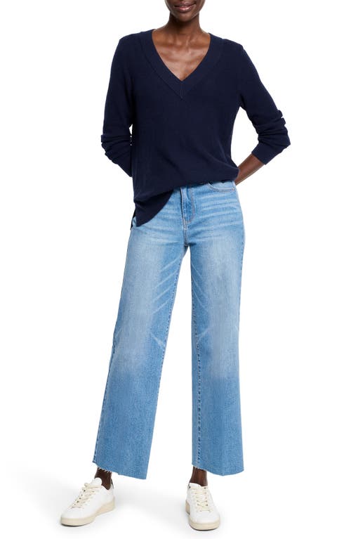 Nic + Zoe Nic+zoe Waffle Stitch V-neck Sweater In Dark Indigo