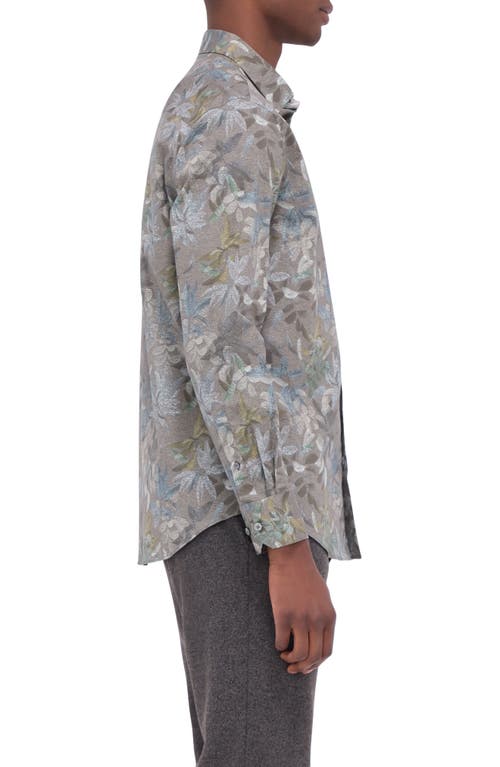 Bugatchi Julian Shaped Fit Leaf Print Button-up Shirt In Khaki