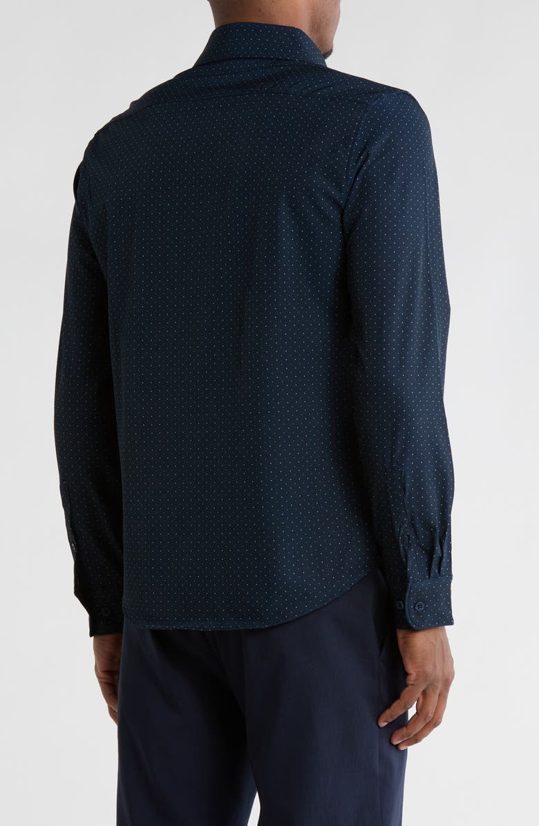 DENIM AND FLOWER Polka Dot Stretch Button-Up Shirt, Alternate, color, Navy