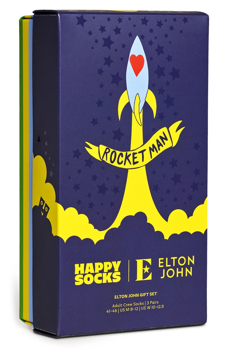 Happy Socks x Elton John Rocket Man Assorted 3-Pack Crew Socks, Alternate, color, Black Multi