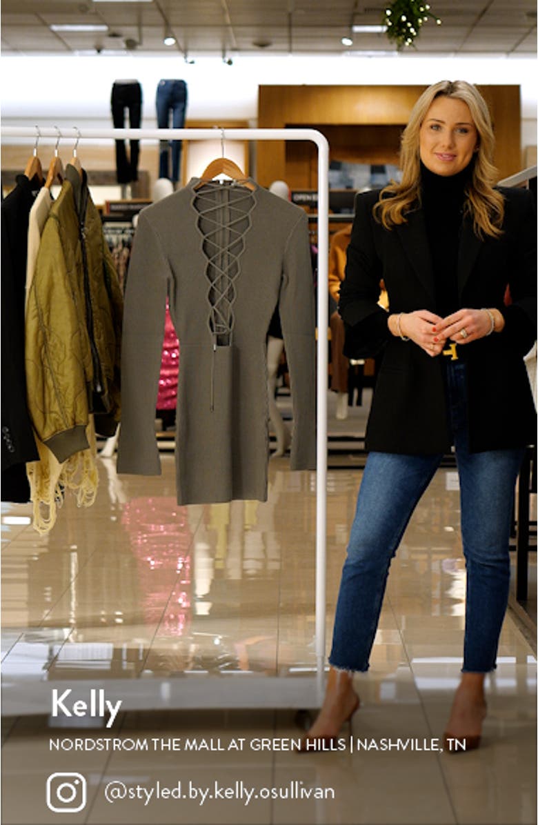 Jada Long Sleeve Lattice Front Rib Stitch Minidress, sales video thumbnail