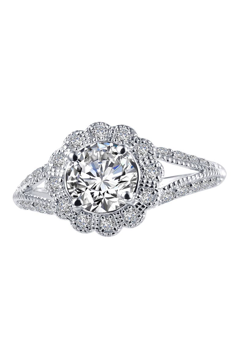 Platinum Sterling Silver Simulated Diamond Split Shank Vintage Bridal Ring - 1.24 ctw., Main, color, WHITE